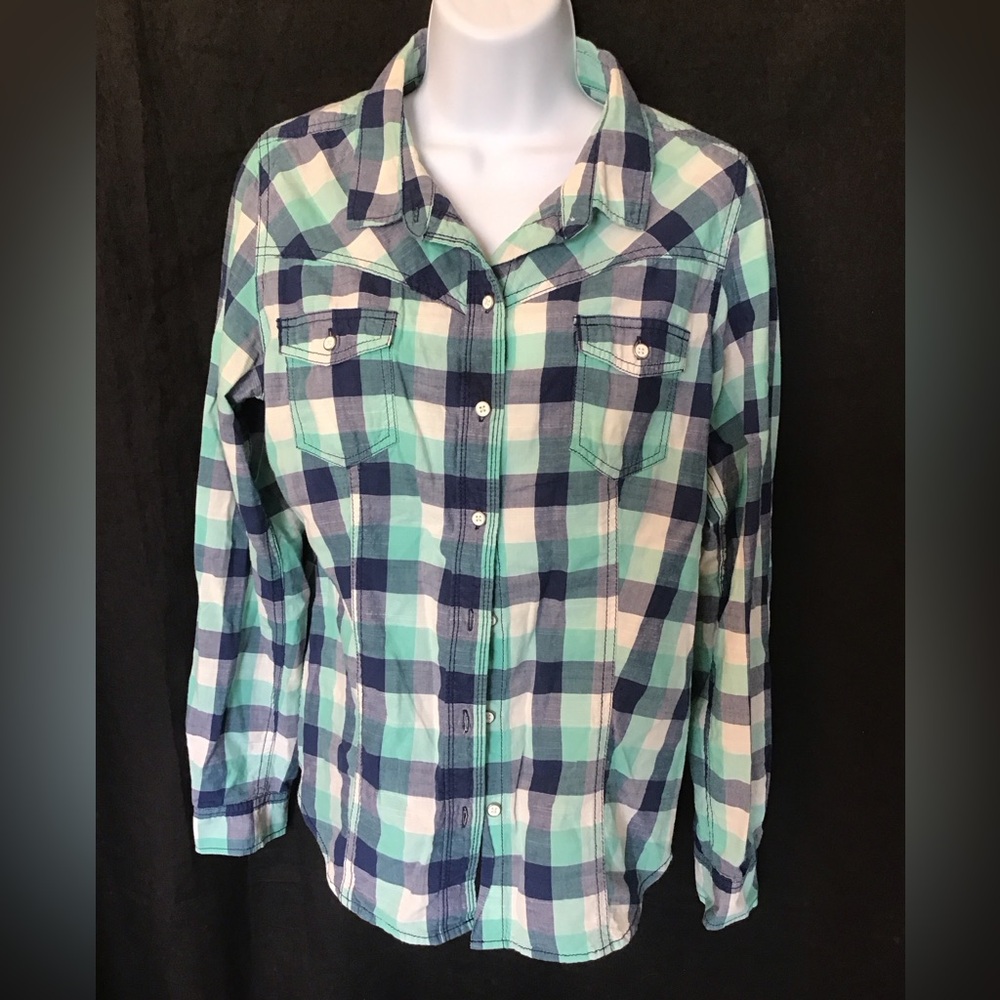Bit & Bridle Blue and Green Plaid Button Down Shirt